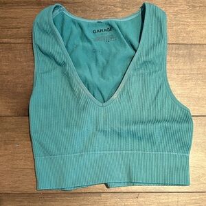 Garage Green Ribbed V-Neck Crop Top